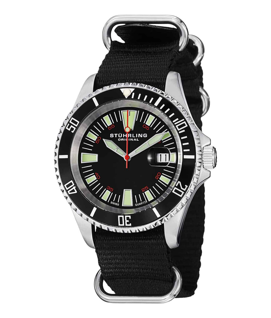 Regatta Bravura 907 Quartz 45mm Diver - Black Dial / Silver Case / Black Canvas Strap Tang Buckle