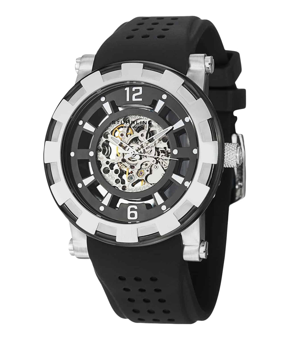 Automaton 913 Automatic 46mm Skeleton - Black Dial / Silver Case / Black Silicone Strap Tang Buckle