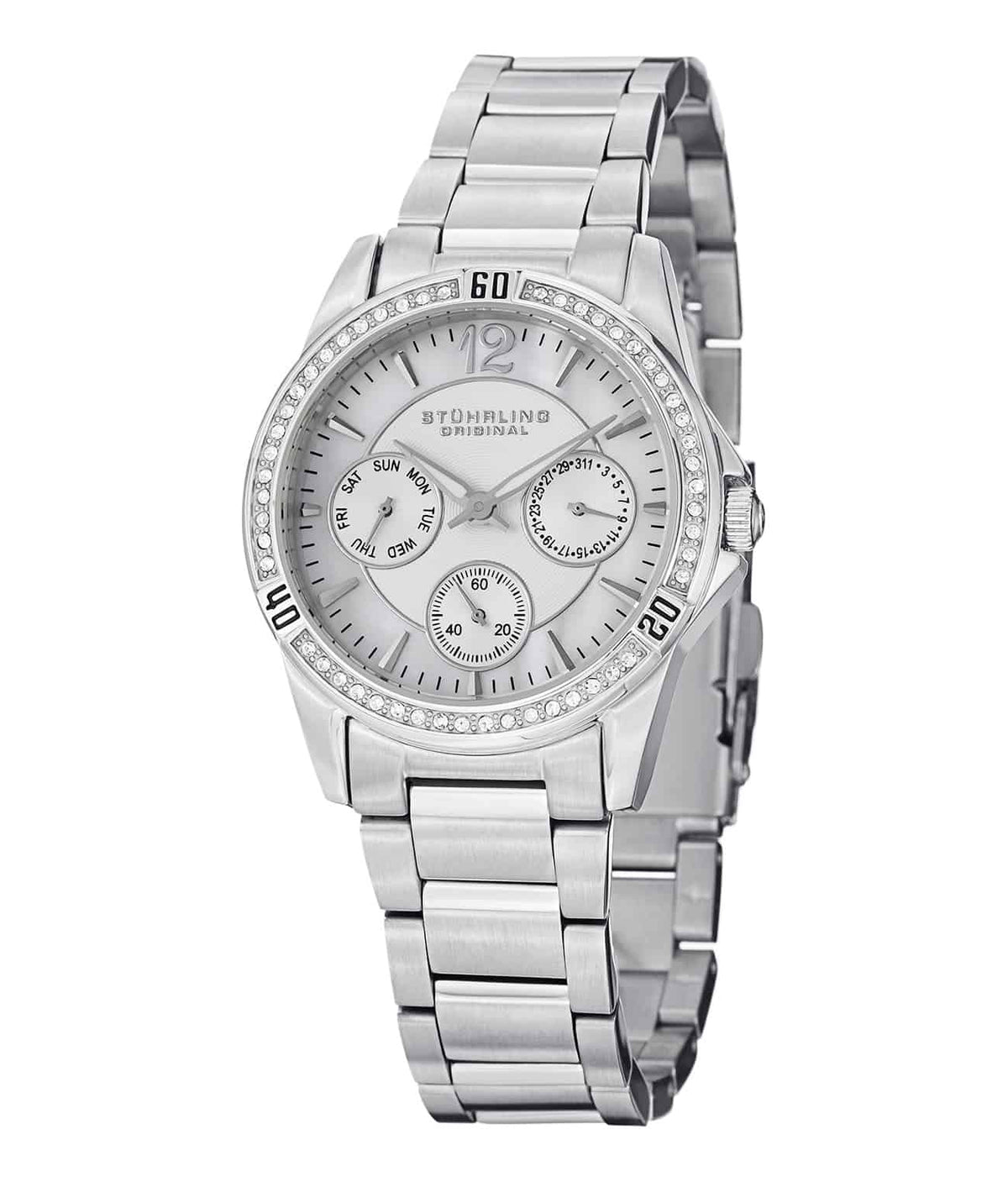 Stührling Marina 914 Quartz 34mm Diver - White Dial / Silver Case / Silver Stainless Steel Bracelet Deployant Buckle