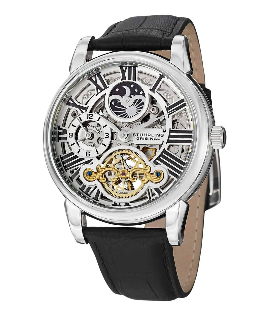 Mistral 917 Automatic 45mm Skeleton - Silver Dial / Silver Case / Black Leather Strap Tang Buckle