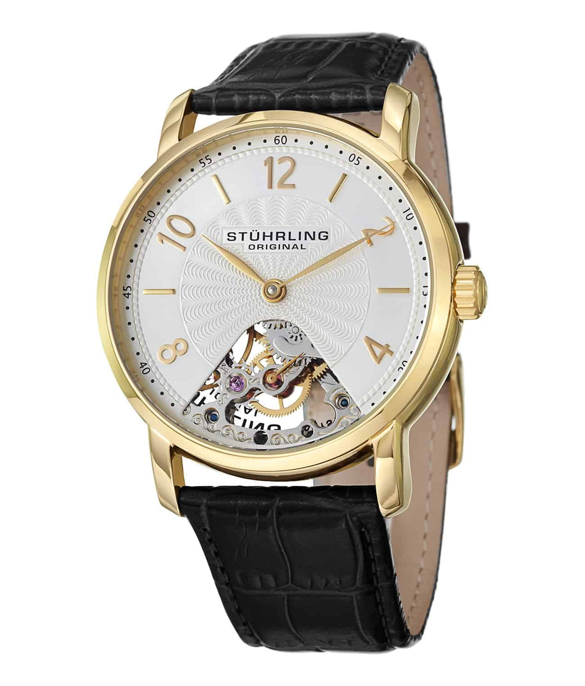 Legacy 927 Hand-wind 44mm Skeleton - Silver Dial / Gold Case / Black Leather Strap Tang Buckle