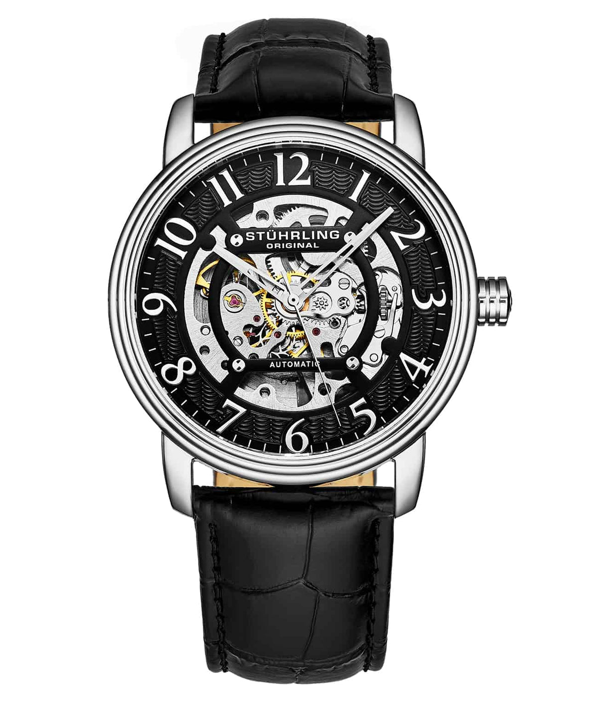 Legacy 970 Automatic 44mm Skeleton - Black Dial / Silver Case / Black Leather Strap Tang Buckle