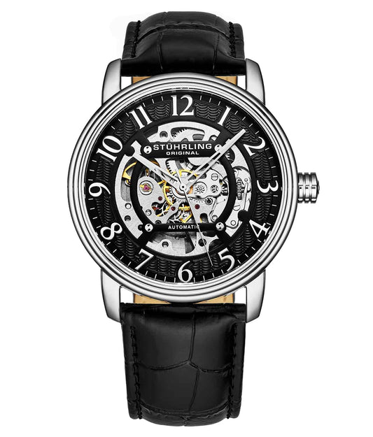Legacy 970 Automatic 44mm Skeleton - Black Dial / Silver Case / Black Leather Strap Tang Buckle