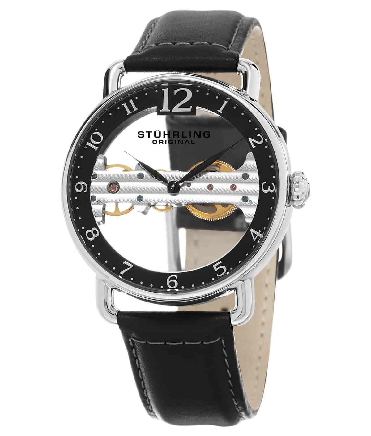 Bridge 976 Hand-wind 42mm Skeleton - Black Dial / Silver Case / Black Leather Strap Tang Buckle