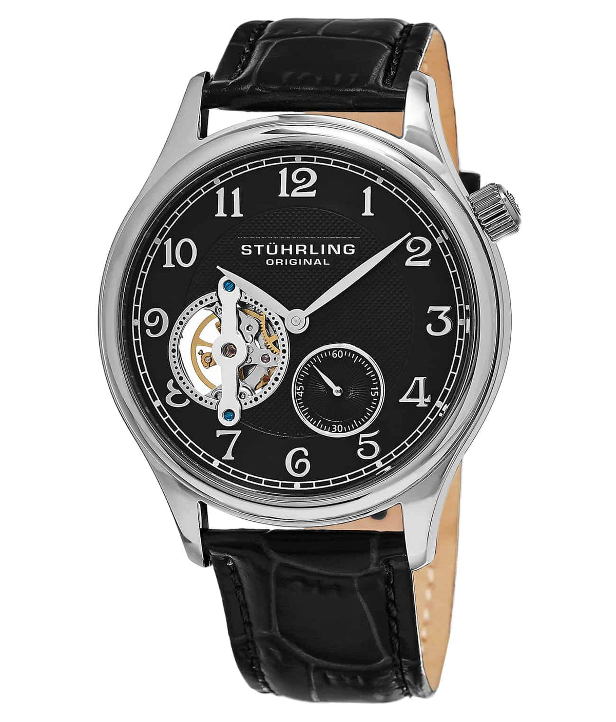 Classique 983 Hand-wind 40mm Skeleton - Black Dial / Silver Case / Black Leather Strap Tang Buckle