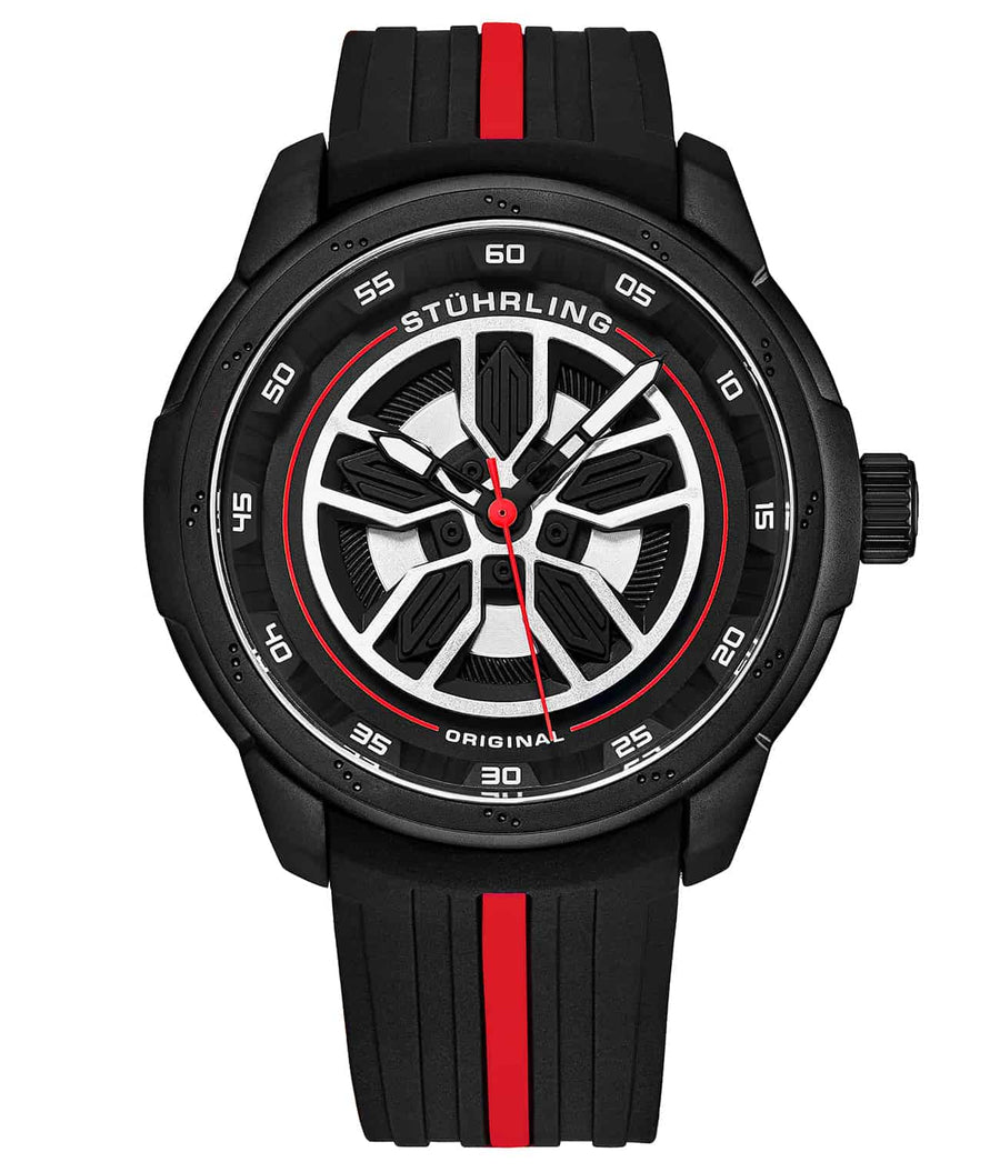 Stührling Speedster Quartz 984 Aviator 44mm - Black Dial / Black Case / Black Rubber Strap Black Tang Buckle