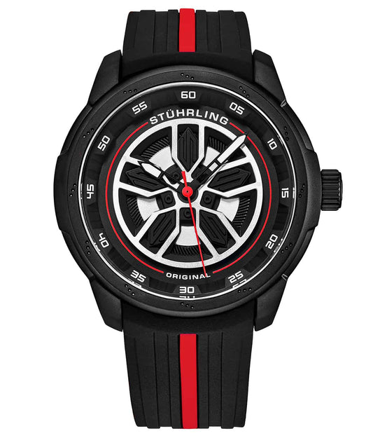 Stührling Speedster Quartz 984 Aviator 44mm - Black Dial / Black Case / Black Rubber Strap Black Tang Buckle