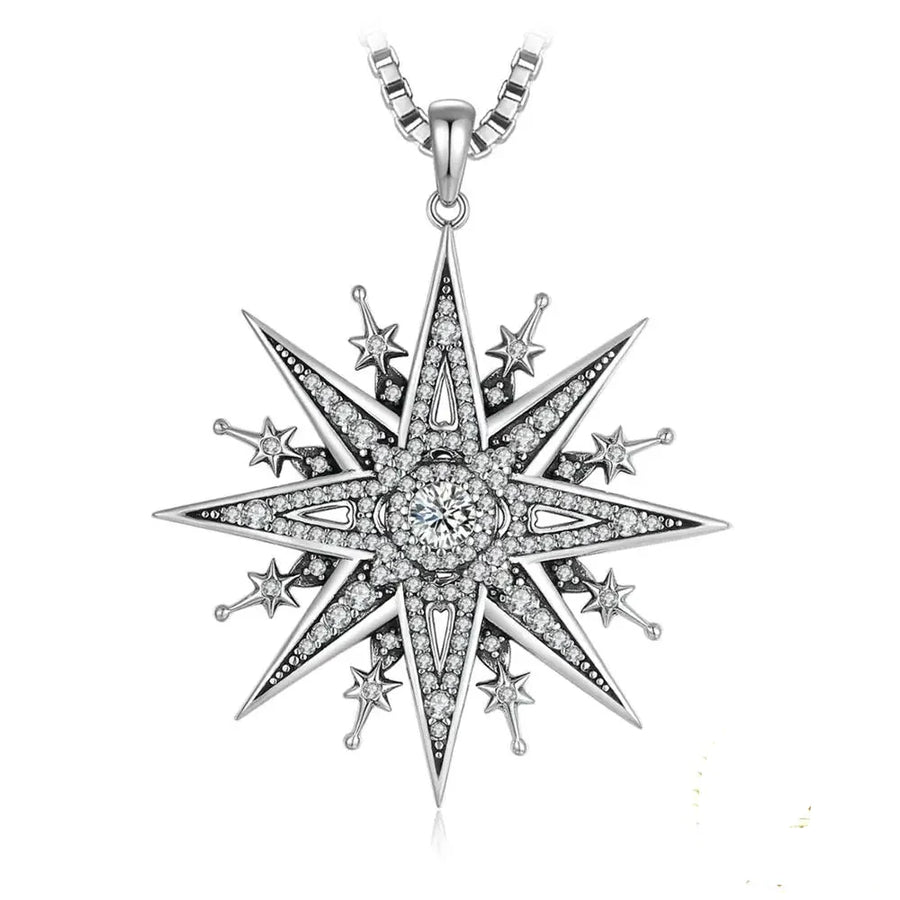 Stunning Vintage Gothic North Star 925 Sterling Silver Pendant Necklace with Cubic Zirconia – Perfect for Any Occasion!