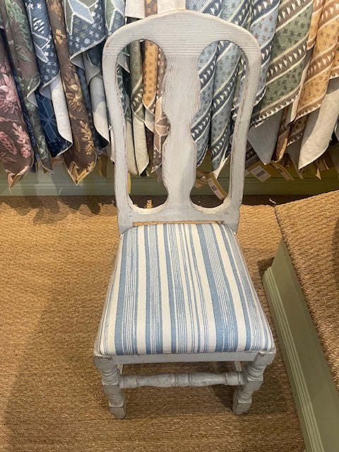 EHI - Furniture - 19th Century Swedish Chairs in Stuart Stripe Blue - Set of 6