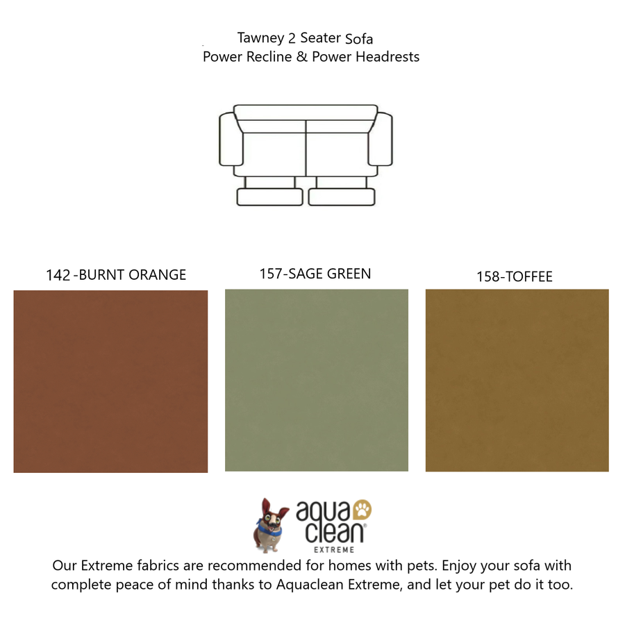 Tawney Italian Fabric Sofa Collection - Choice Of Standard Or Power Recliner - 2 Seater Sofa - Power Recline & Power Headrests / 158-Toffee
