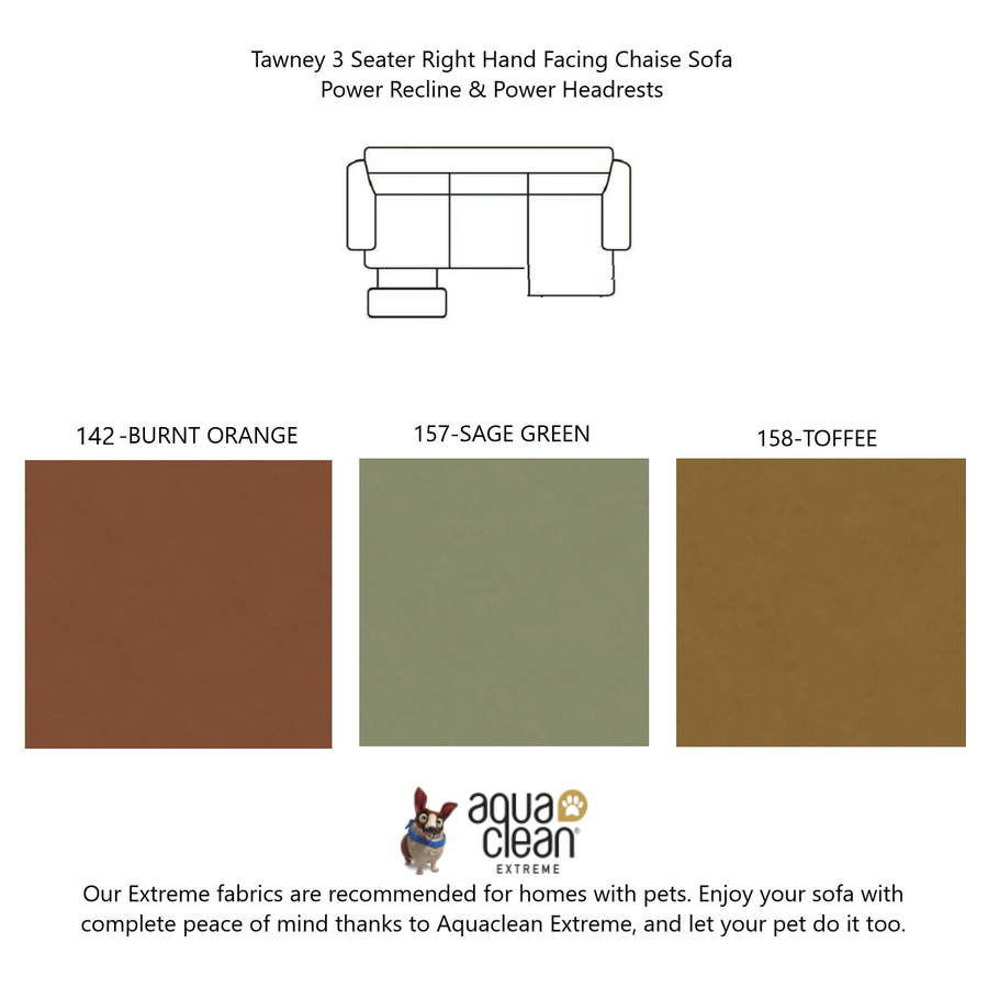 Tawney Italian Fabric Sofa Collection - Choice Of Standard Or Power Recliner - Right Hand Facing 3 - Power Recline & Power Headrests / 158-Toffee