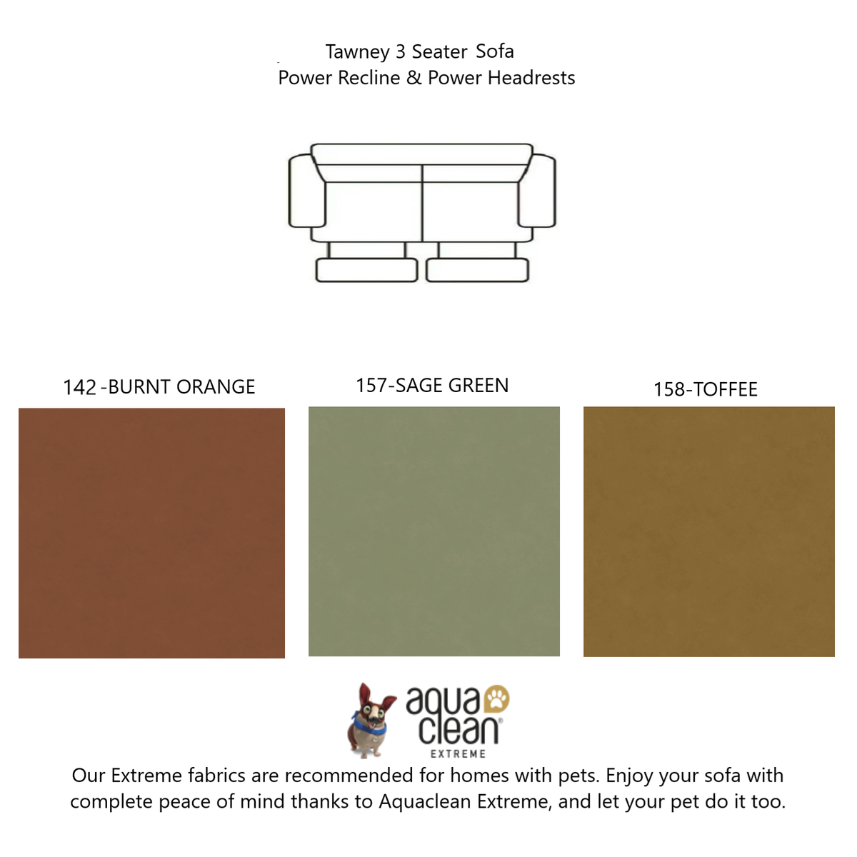 Tawney Italian Fabric Sofa Collection - Choice Of Standard Or Power Recliner - 3 Seater Sofa - Power Recline & Power Headrests / 158-Toffee