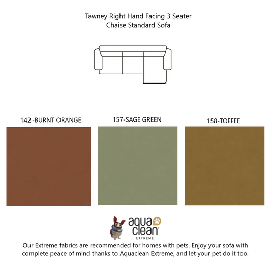 Tawney Italian Fabric Sofa Collection - Choice Of Standard Or Power Recliner - Right Hand Facing 3 Seater Chaise Sofa - Standard / 157-Sage Green