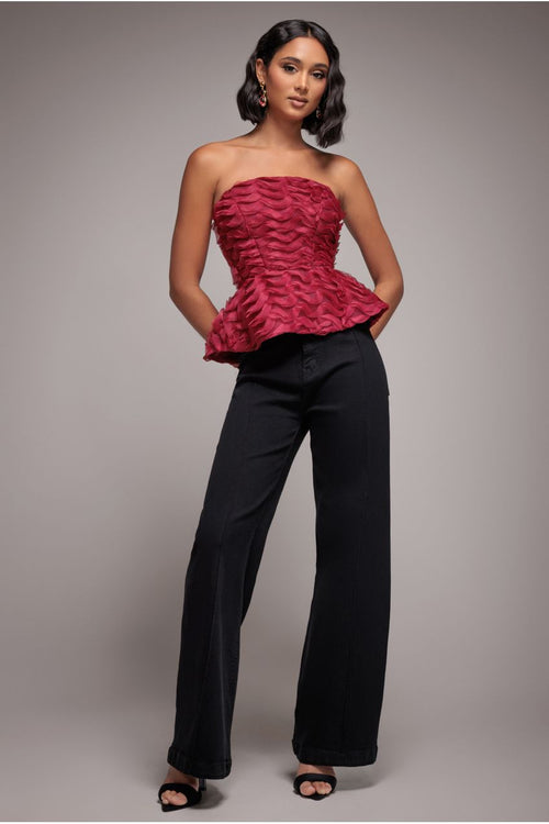 Wide Leg Stretch Denim Jeans - Black by Goddiva denim
