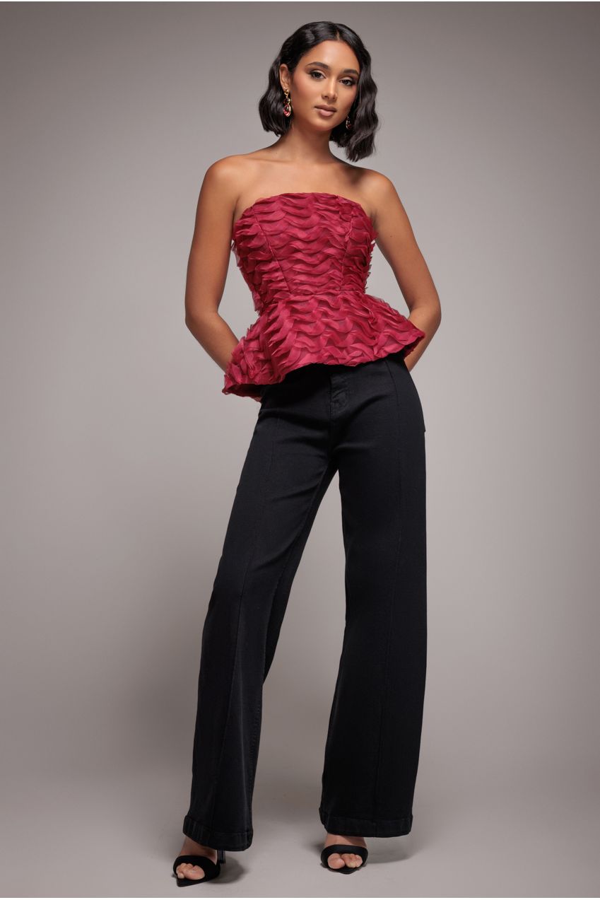 Wide Leg Stretch Denim Jeans - Black by Goddiva denim