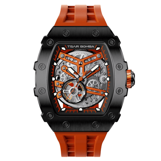 TSARBOMBA Elemental TB8208A Fashion Watch; features a Miyota automatic mechanical movement, a black 316L stainless steel bezel, a black 316L stainless