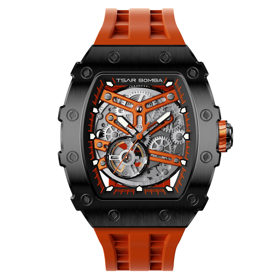 TSARBOMBA Elemental TB8208A Fashion Watch; features a Miyota automatic mechanical movement, a black 316L stainless steel bezel, a black 316L stainless