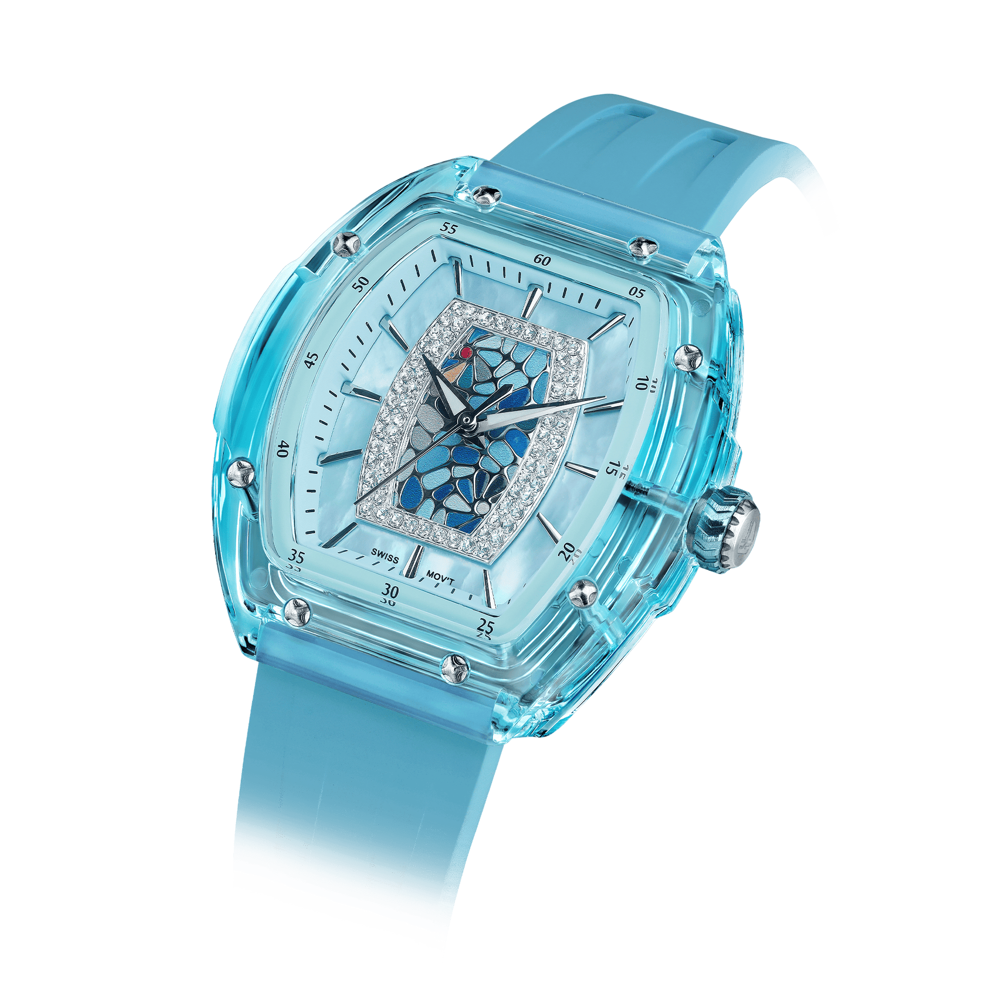 TSAR BOMBA women watch Damen-Quarzuhr, stilvolle und wasserdichte Uhr mit Fluorkautschukarmband für einen sportlich-eleganten Look Blau