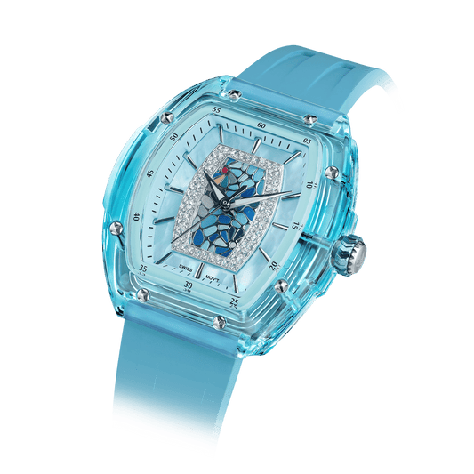 TSAR BOMBA women watch Damen-Quarzuhr, stilvolle und wasserdichte Uhr mit Fluorkautschukarmband für einen sportlich-eleganten Look Blau