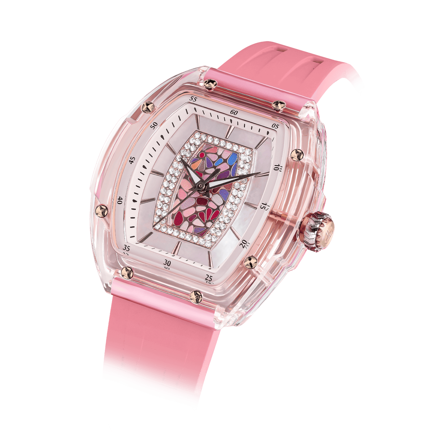 TSAR BOMBA Nucleus Femme 02 – Damen-Quarzuhr, stilvolle und wasserdichte Uhr mit Fluorkautschukarmband für einen sportlich-eleganten Look Rosa