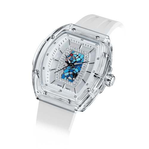 TSAR BOMBA watches – Damen-Quarzuhr, stilvolle und wasserdichte Uhr mit Fluorkautschukarmband für einen sportlich-eleganten Look Weißblau