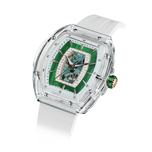 TSAR BOMBA Nucleus Femme 02 – Damen-Quarzuhr, stilvolle und wasserdichte Uhr mit Fluorkautschukarmband für einen sportlich-eleganten Look Weißgrün