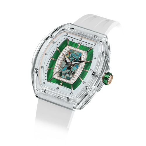 TSAR BOMBA Nucleus Femme 02 – Damen-Quarzuhr, stilvolle und wasserdichte Uhr mit Fluorkautschukarmband für einen sportlich-eleganten Look Weißgrün