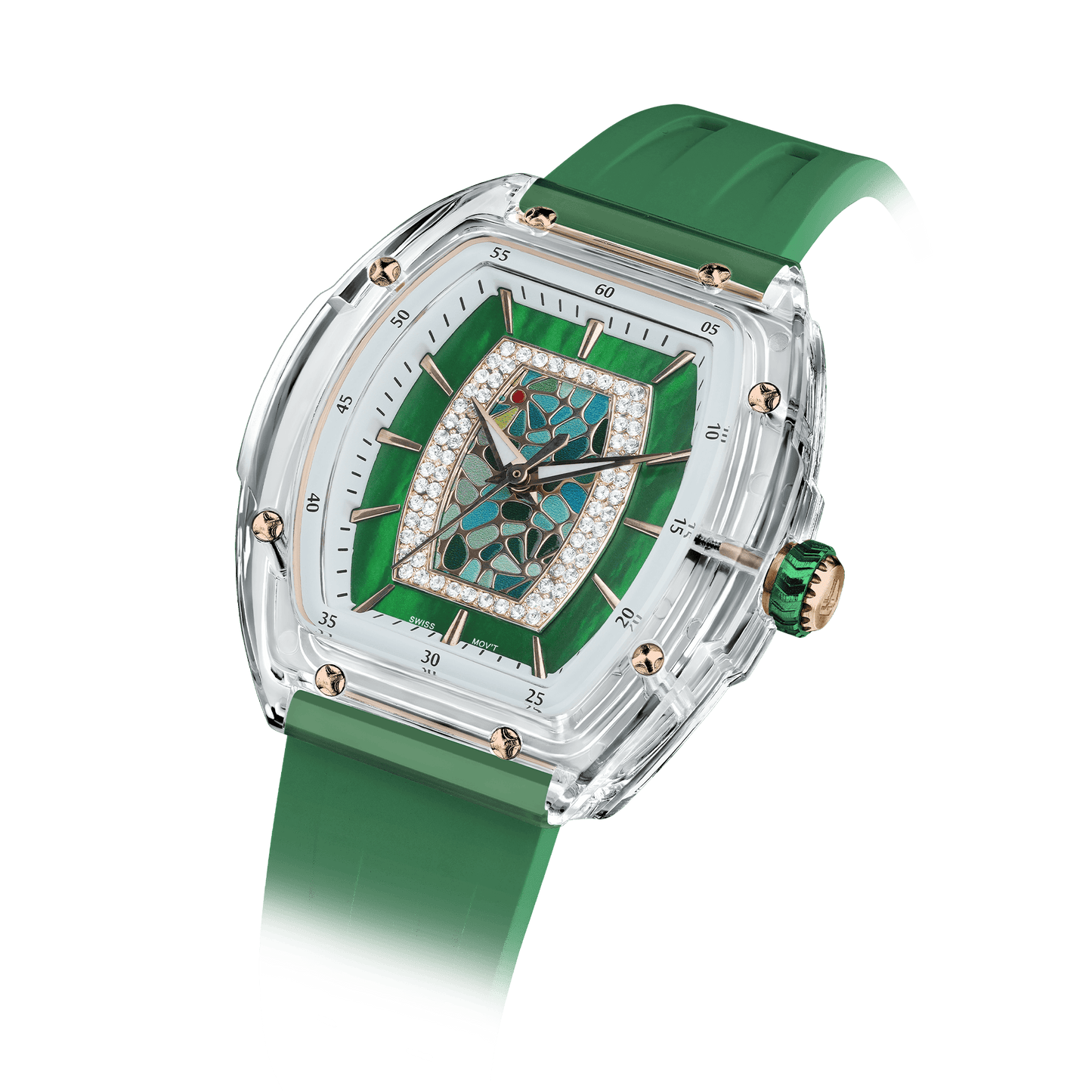 TSAR BOMBA watches – Damen-Quarzuhr, stilvolle und wasserdichte Uhr mit Fluorkautschukarmband für einen sportlich-eleganten Look Grün