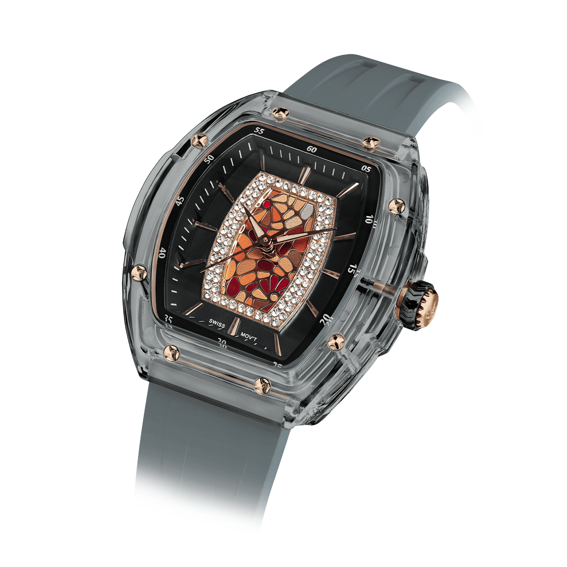 TSAR BOMBA women watches– Damen-Quarzuhr, stilvolle und wasserdichte Uhr mit Fluorkautschukarmband für einen sportlich-eleganten Look Grau