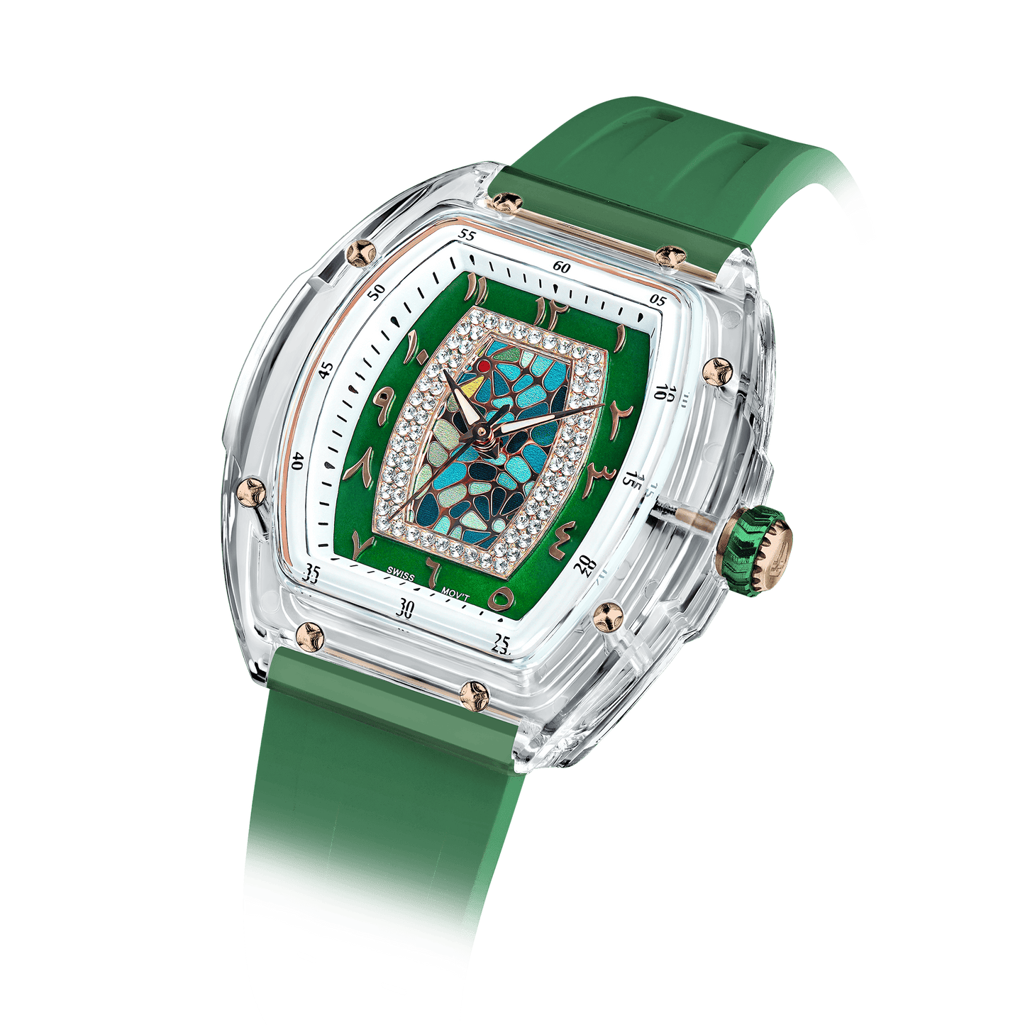 TSAR BOMBA watches – Damen-Quarzuhr, stilvolle und wasserdichte Uhr mit Fluorkautschukarmband für einen sportlich-eleganten Look Arabisches Grün