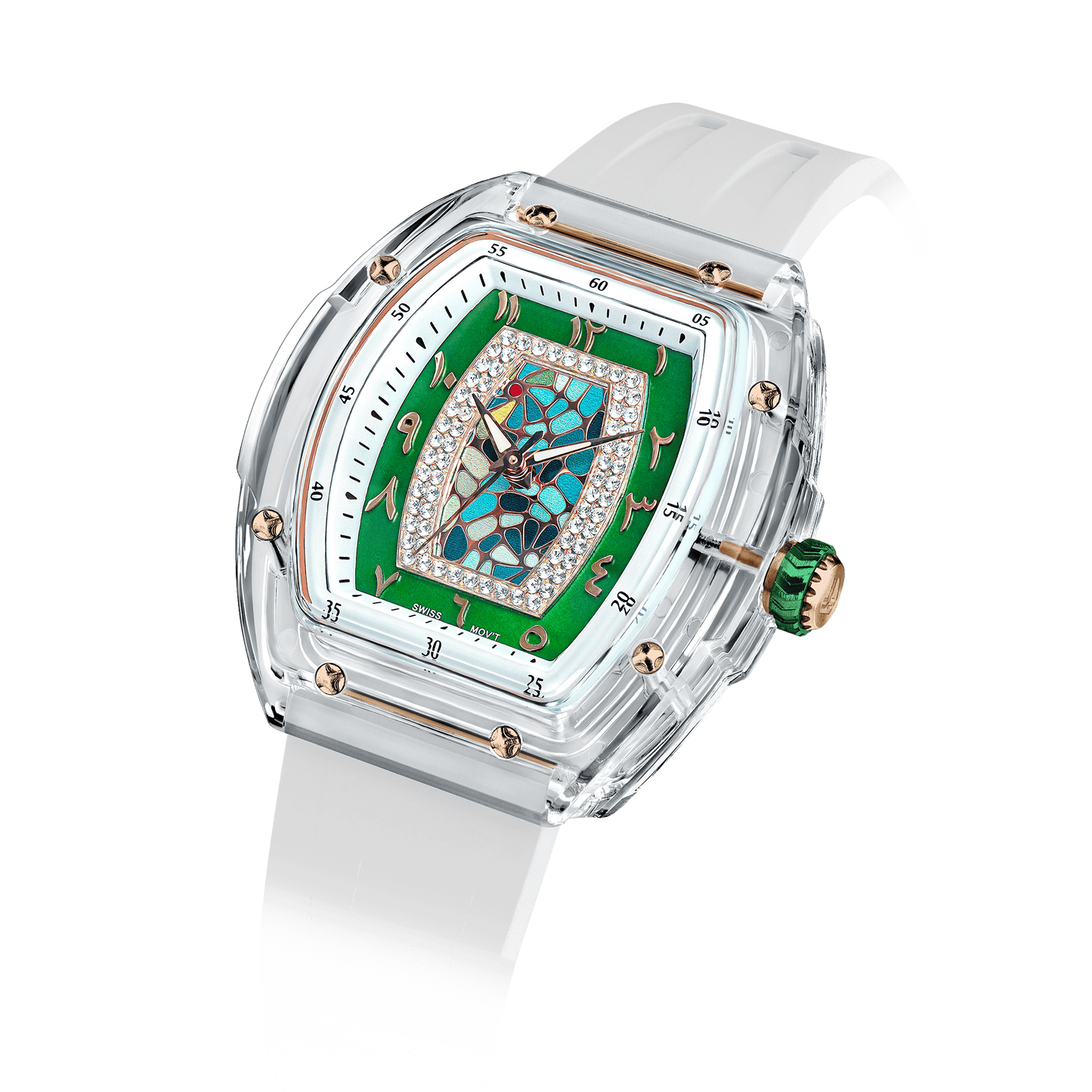 TSAR BOMBA Nucleus Femme 02 – Damen-Quarzuhr, stilvolle und wasserdichte Uhr mit Fluorkautschukarmband für einen sportlich-eleganten Look Arabisches W
