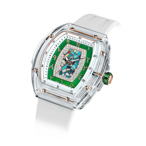 TSAR BOMBA Nucleus Femme 02 – Damen-Quarzuhr, stilvolle und wasserdichte Uhr mit Fluorkautschukarmband für einen sportlich-eleganten Look Arabisches W