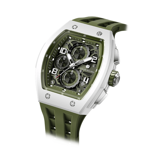 TSAR BOMBA Men's Luxury Quartz Watch | Olive | Bioceramic Tonneau Case | Japanese Quartz Movement | 50M Waterproof Sport Wristwatch for Men | Elementa