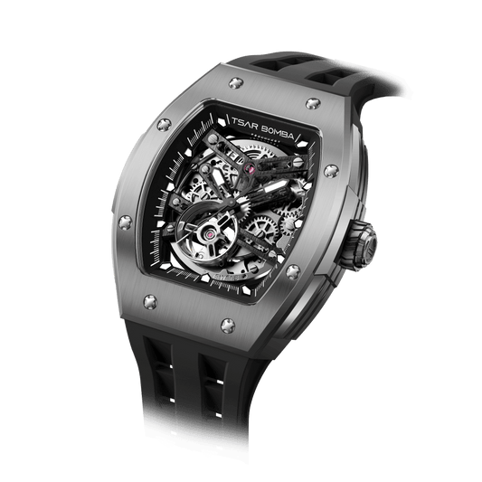 TSARBOMBA elemental TB8228T Men’s Fashion Watch: The TB8228T is equipped with a Moyota automatic mechanical movement, featuring a skeletonized dial an