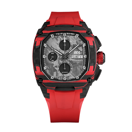 TSAR BOMBA Men's Swiss Automatic Watch | Dark Matter 4 | Rafael Signed Limited Edition | Meteorite Chronograph Calendar Dial | Carbon Fiber & Titanium