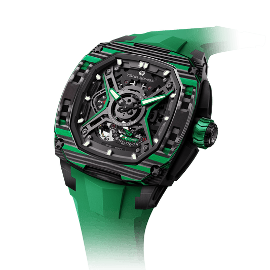 Tsar Bomba Men's Automatic Watch | Green | 42.8mm Carbon Fiber Case | Men's Luxury Timepiece | Dark Matter 5 | TB8605