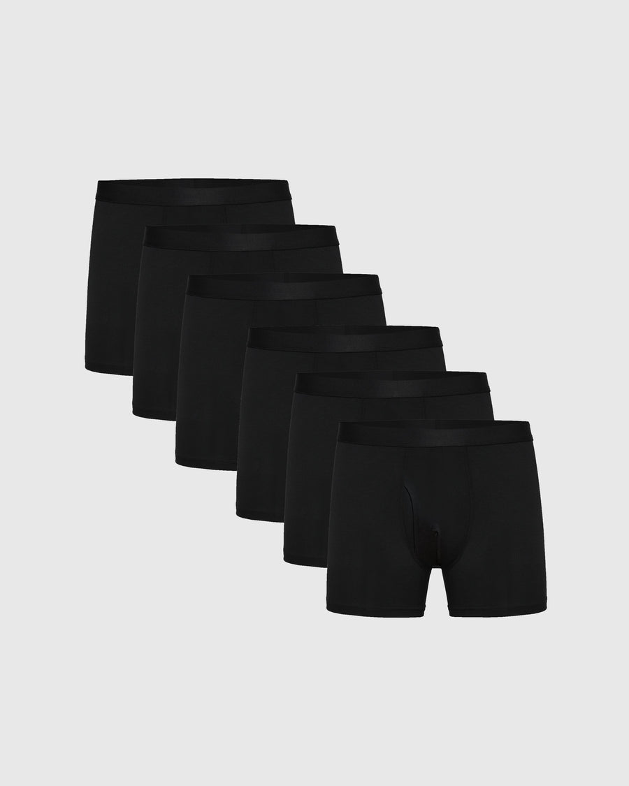 True Classic Black Boxer Trunks W/ Fly 6-Pack | Small