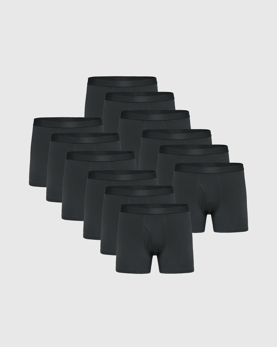 True Classic Carbon Gray Boxer Trunks W/ Fly 12-Pack | Small