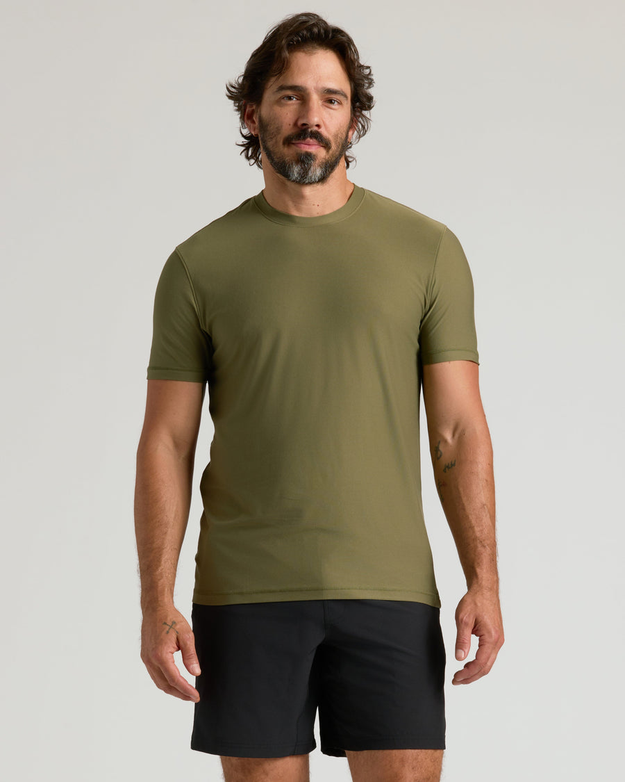 True Classic Military Green Active Crew Neck T-Shirt | Cotton Blend | Athletic Cut | XL