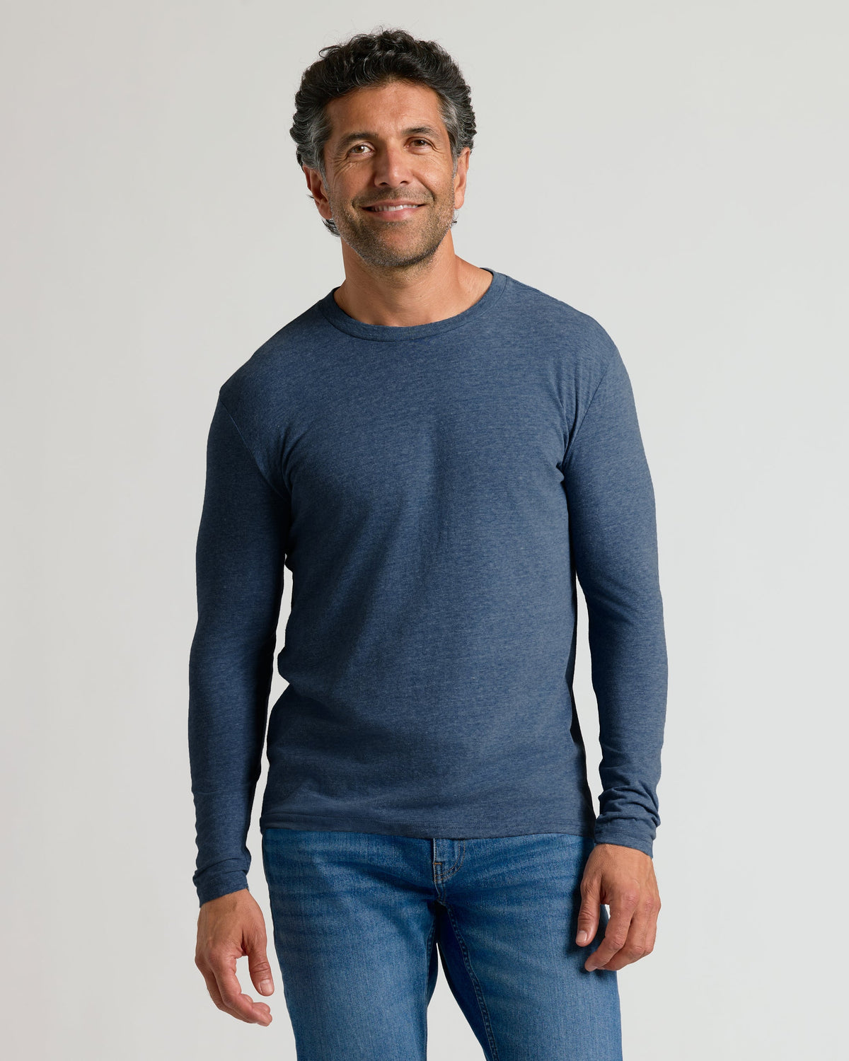 True Classic Heather Navy Blue Classic Long Sleeve T-Shirt Crew Neck | Cotton Blend | Athletic Cut | Small