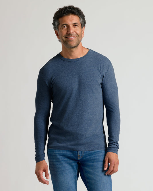 True Classic Heather Navy Blue Classic Long Sleeve T-Shirt Crew Neck | Cotton Blend | Athletic Cut | Small