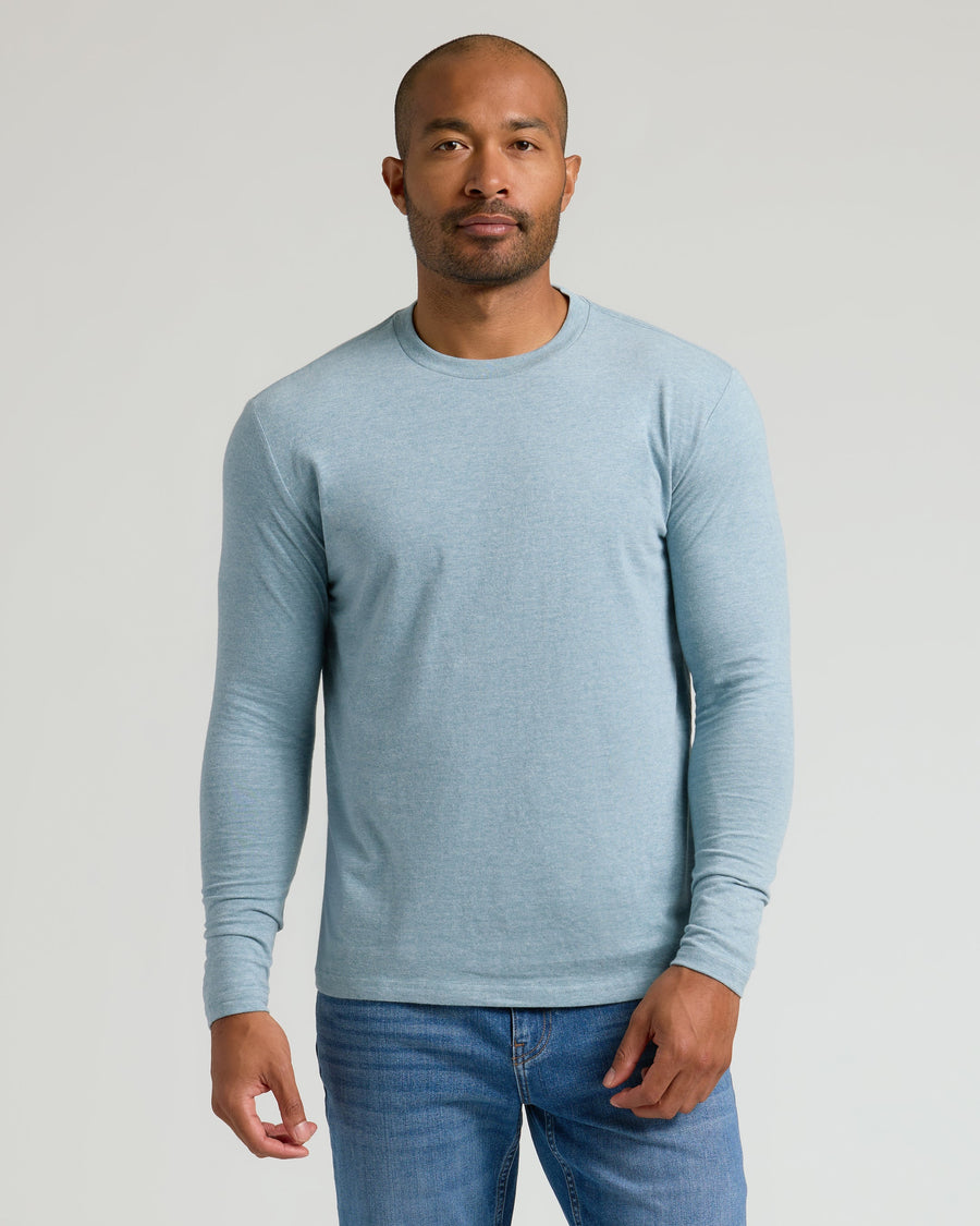 True Classic Multi Heather Sapphire Classic Long Sleeve T-Shirt Crew Neck | Cotton Blend | Athletic Cut | Small