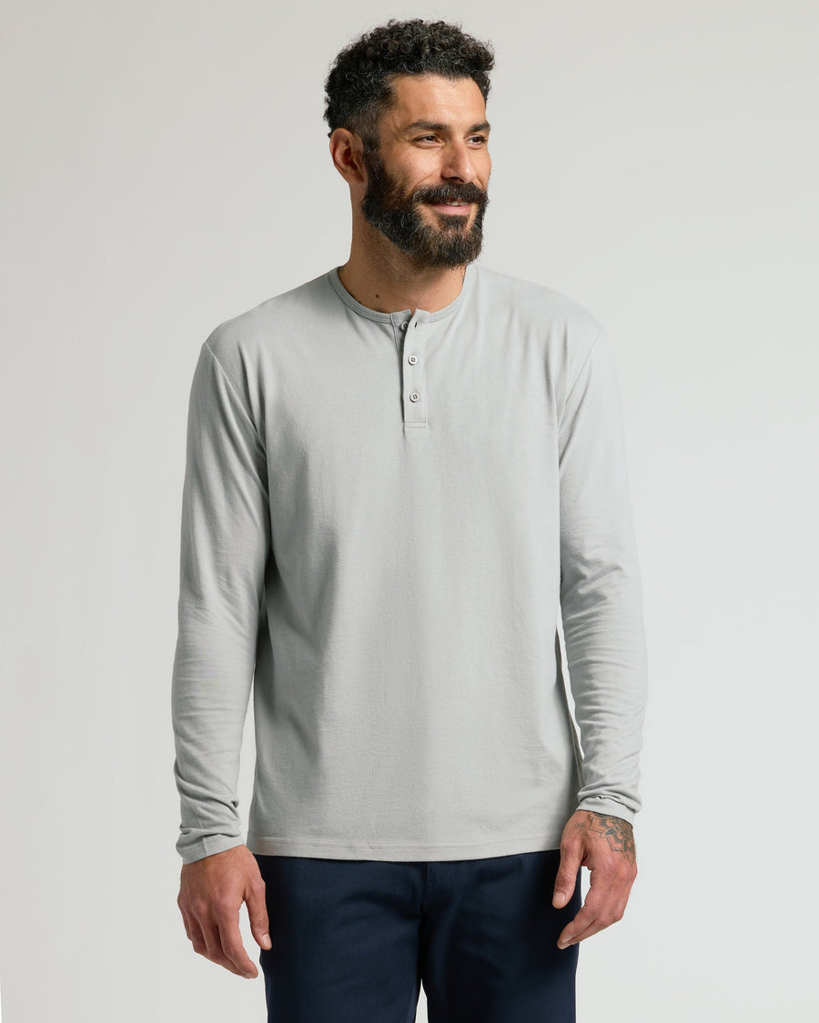True Classic Multi Steel Classic Long Sleeve Henley Shirt | Cotton Blend | Athletic Cut | Small