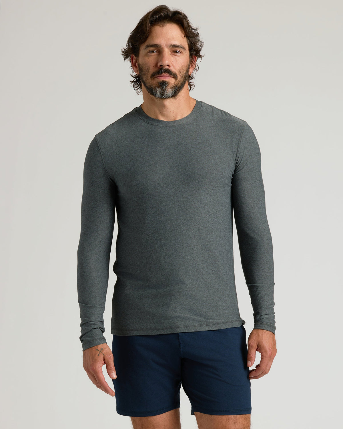 True Classic Charcoal Heather Gray Active Long Sleeve Crew T-Shirt | Cotton Blend | Athletic Cut | Large