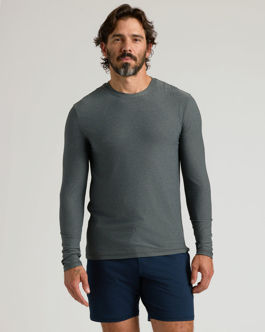 True Classic Charcoal Heather Gray Active Long Sleeve Crew T-Shirt | Cotton Blend | Athletic Cut | Large
