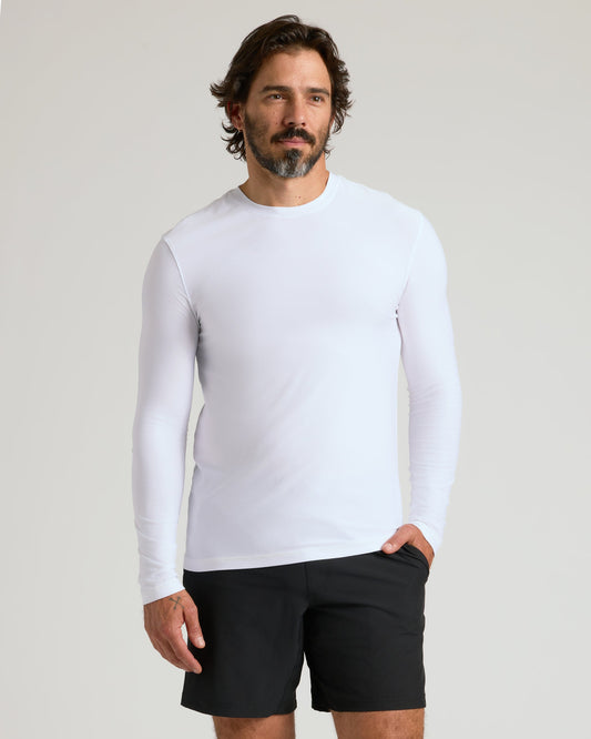 True Classic White Active Long Sleeve Crew T-Shirt | Cotton Blend | Athletic Cut | Small