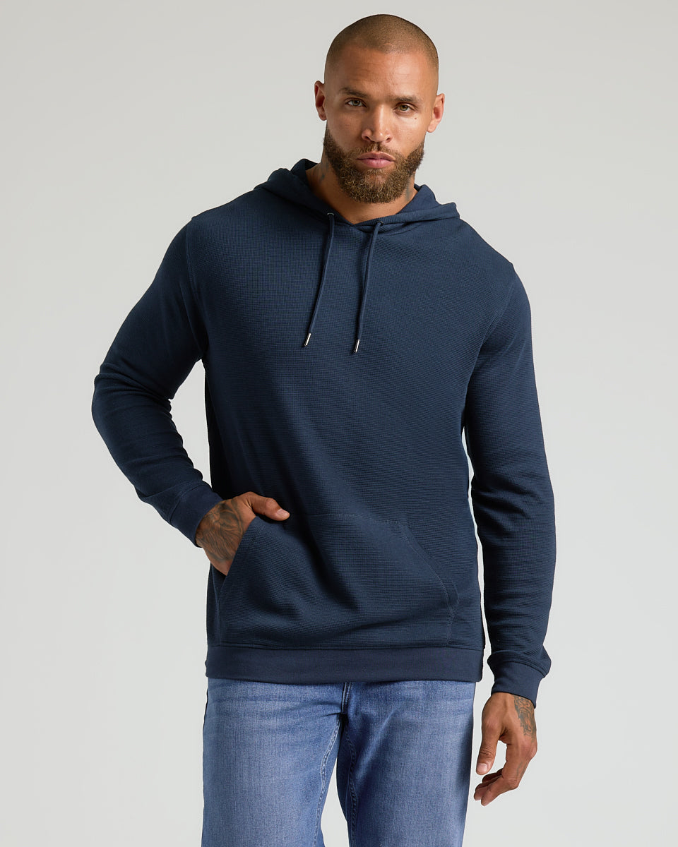 True Classic Navy Blue Waffle Hoodie | Cotton Blend | Athletic Cut | 3XL
