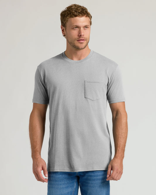 True Classic Heather Gray Pocket Crew T-Shirt | Cotton Blend | Athletic Cut | Small