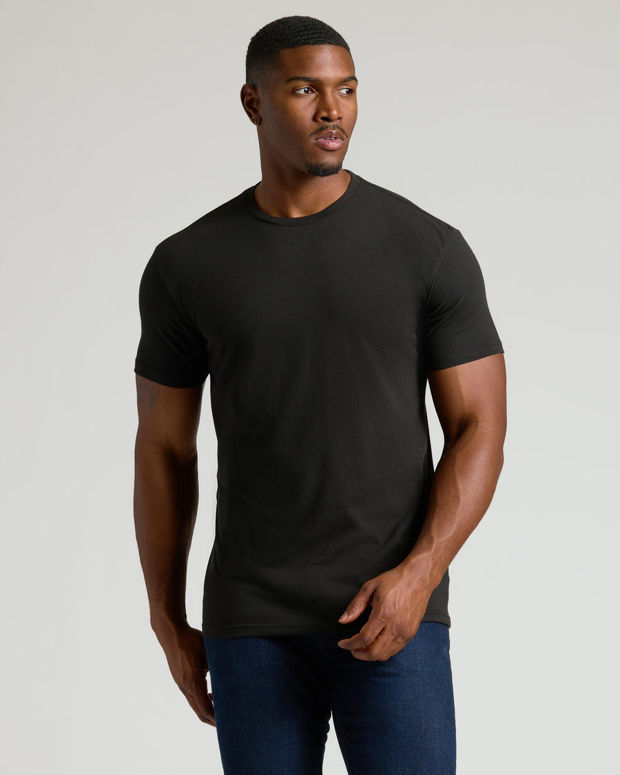 True Classic Black Tall Straight Hem Crew Neck T-Shirt | Cotton Blend | Athletic Cut | Medium