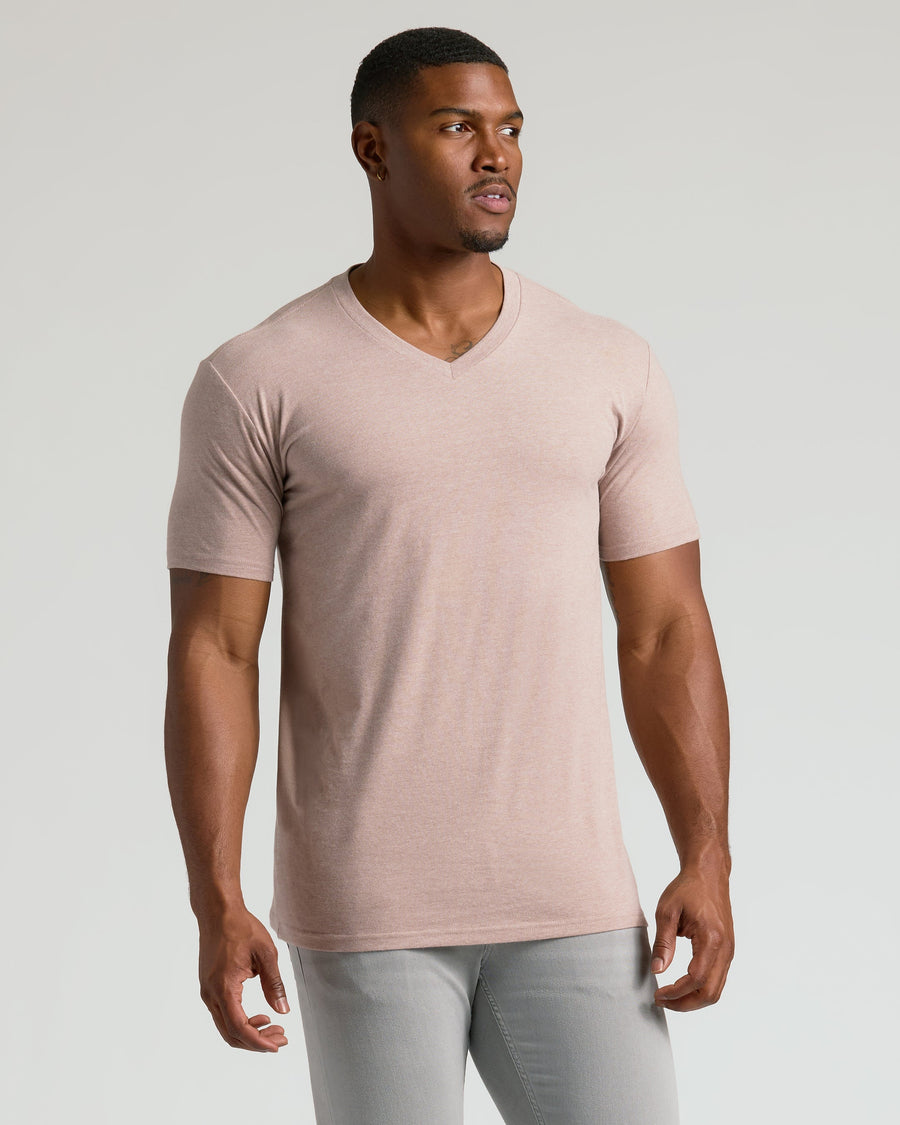 True Classic Light Heather Slate Gray Mauve Tall Classic V-Neck | Small